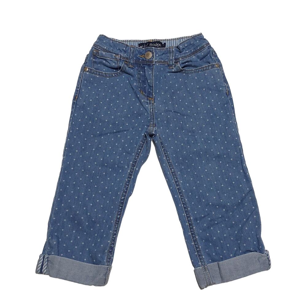 Mini Boden 5-pocket cotton stretch cropped cuffed polka-dotted jeans